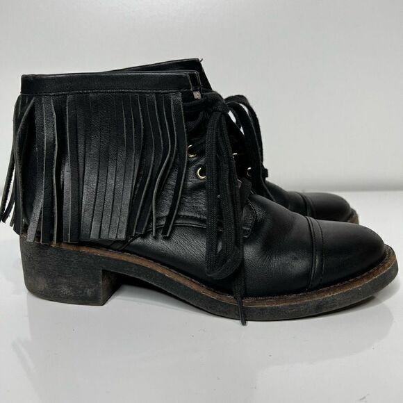 House of Harlow 1960 Black Cutler Leather Fringe Ankle Boots - Picture 1 of 12